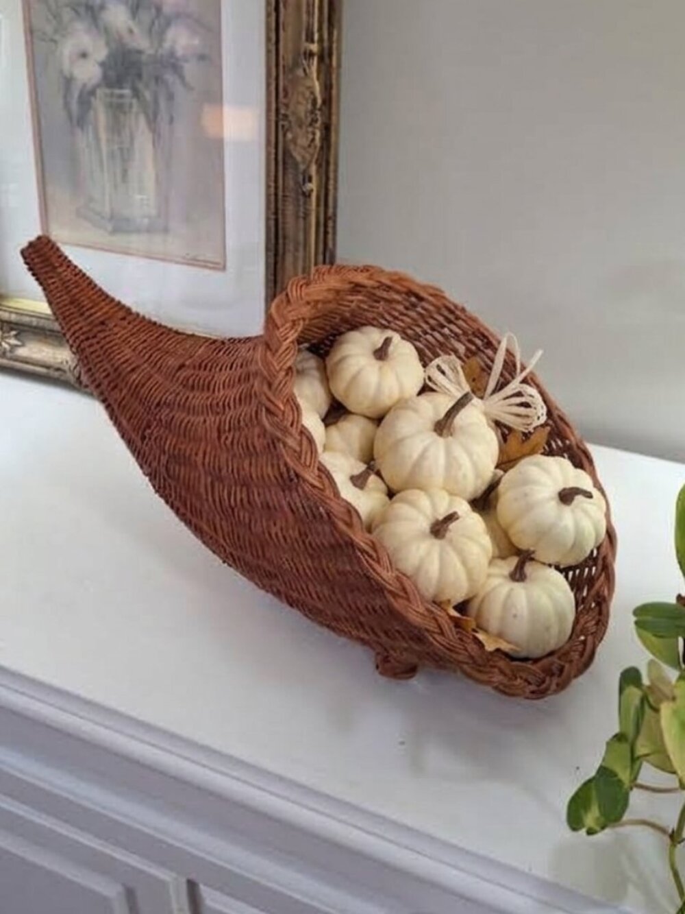 Large Fall Vintage Wicker Cornucopia Basket Vase Thanksgiving Horn of Plenty